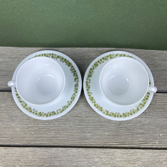 Vintage Corelle Spring Blossom Teacup And Saucer Crazy Daisy Green Flowers - Picture 5 of 8